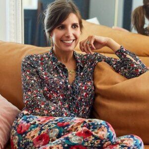 Sezane Black Floral Tuxedo-Style Blouse